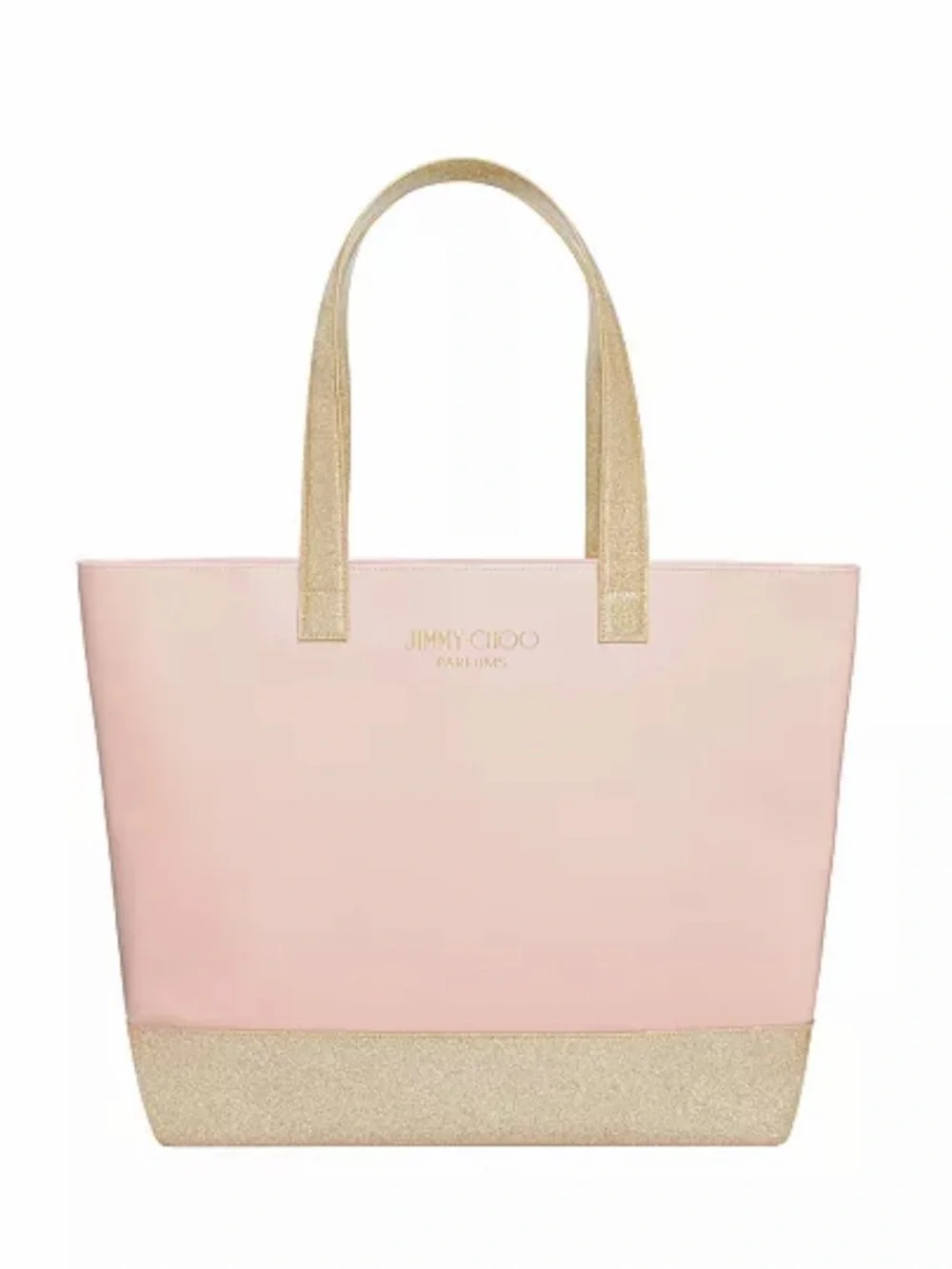 Jimmy Choo Parfum Tote Bag Pink & Gold Glitter Large Shoulder Bag Faux Leather